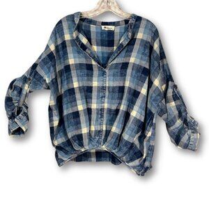 Blue Magnolia Clothing Company Women's S Plaid Oversized Hi Low Baggy Boho Shirt